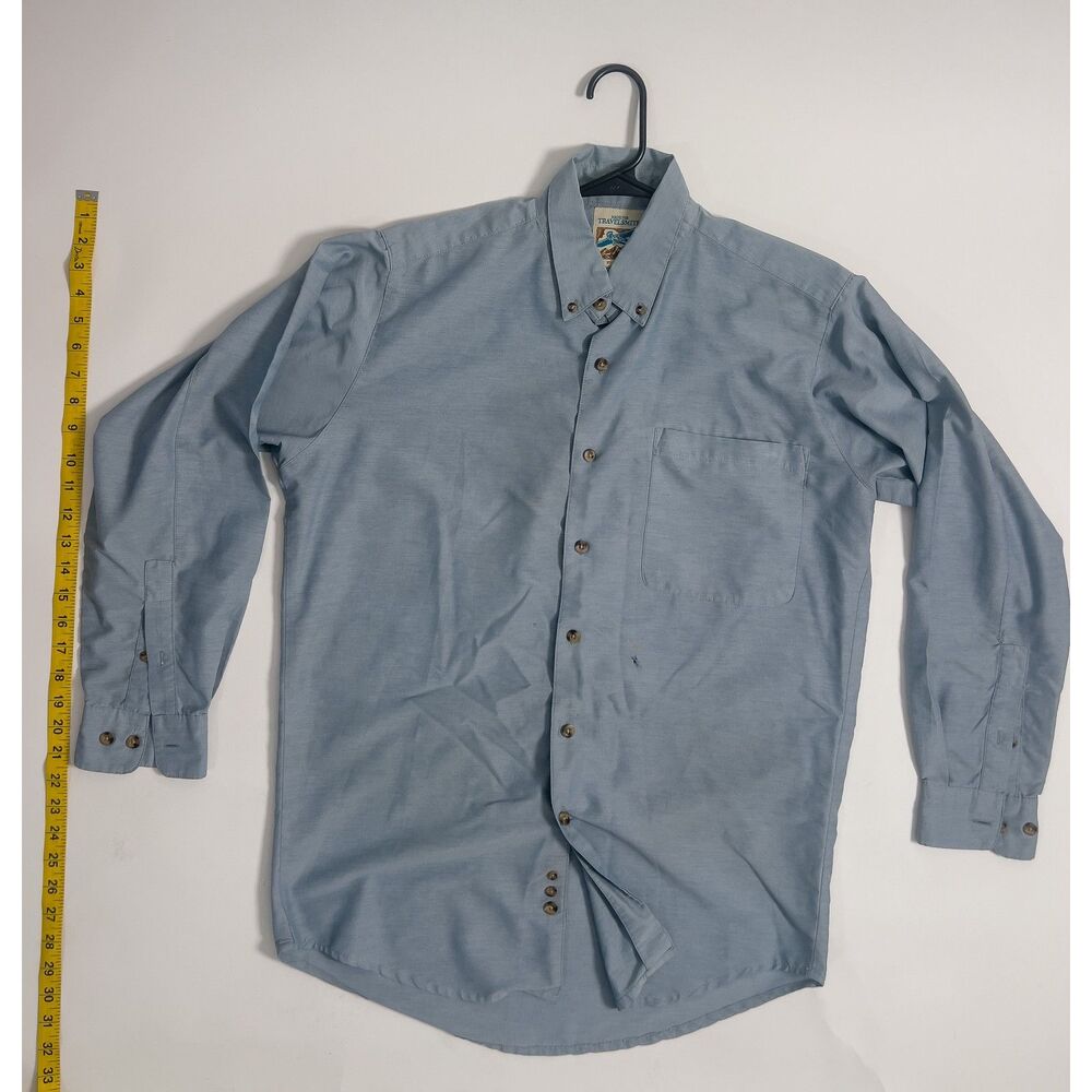 Travelsmith by Sportif Men's Blue Long Sleeve Button Down Shirt Small Cotton Bl